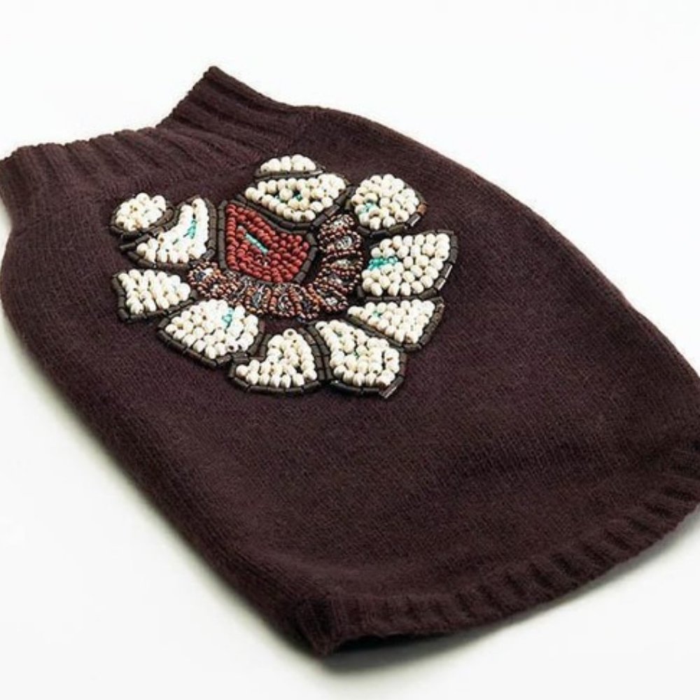 NWT Luxury Cashmere Silk & Wool Hand Beaded Small DOG Sweater XS WARM New